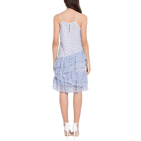 ENDLESS ROSE Light Blue Ditzy Lotus Print Ruffled Dress Sz Large Fairy Whimsical - Picture 5 of 8